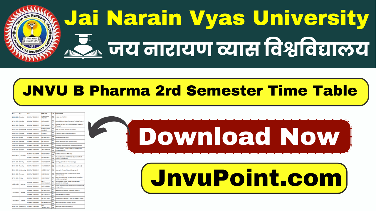 JNVU B Pharma 2nd Semester Time Table