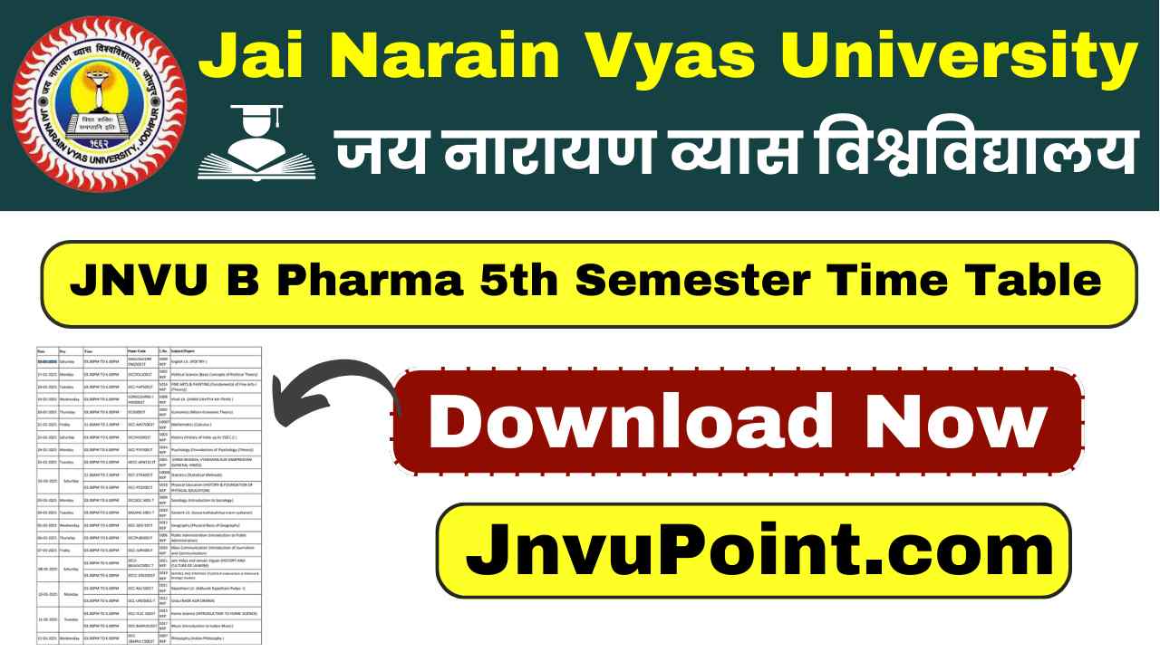 JNVU B Pharma 5th Semester Time Table