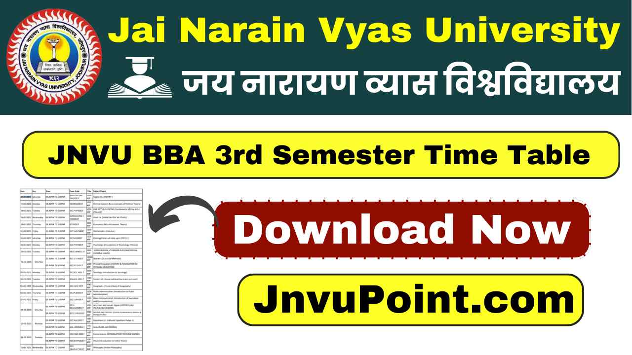 JNVU BBA 3rd Semester Time Table