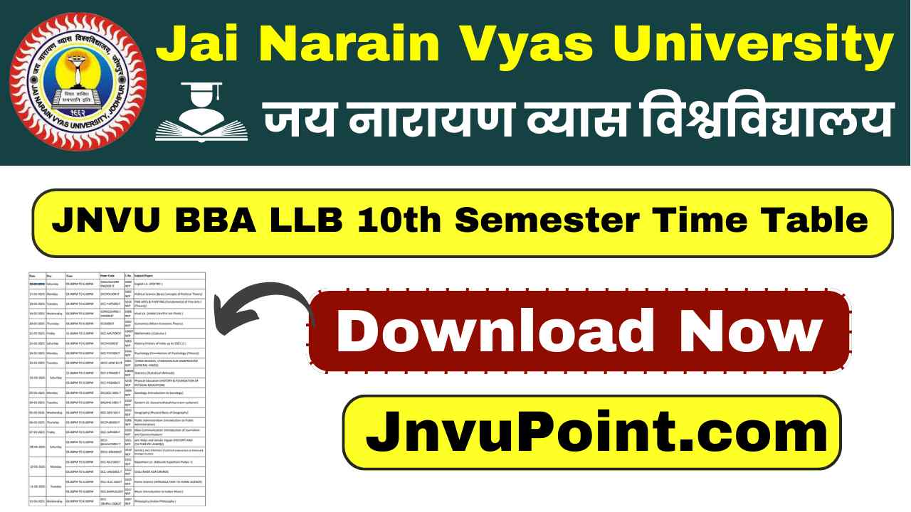 JNVU BBA LLB 10th Semester Time Table