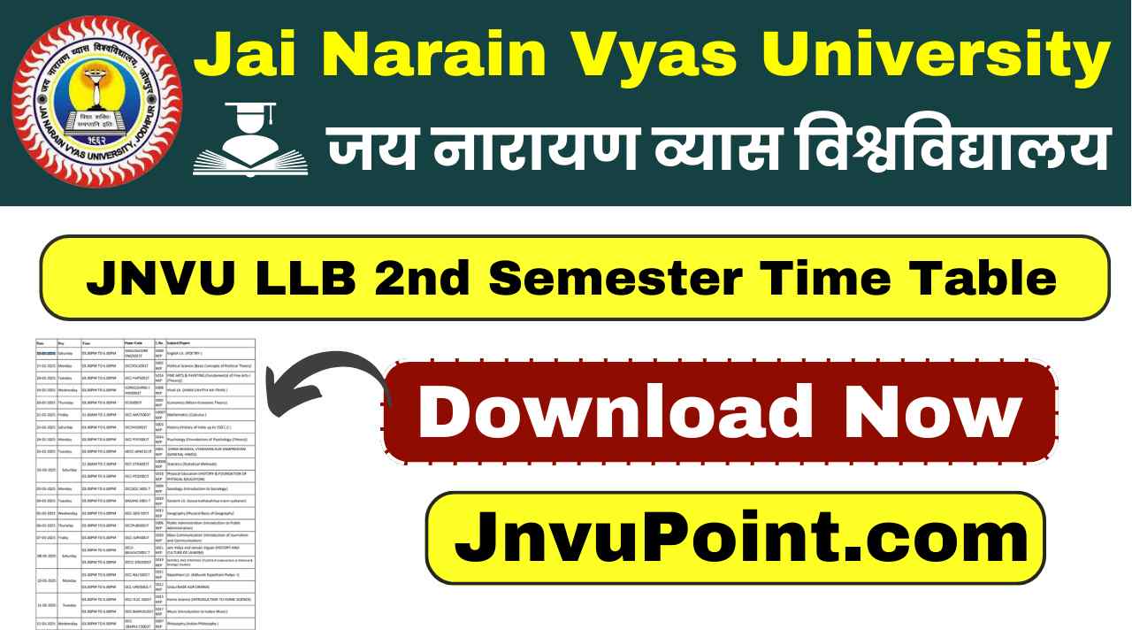 JNVU LLB 2nd Semester Time Table