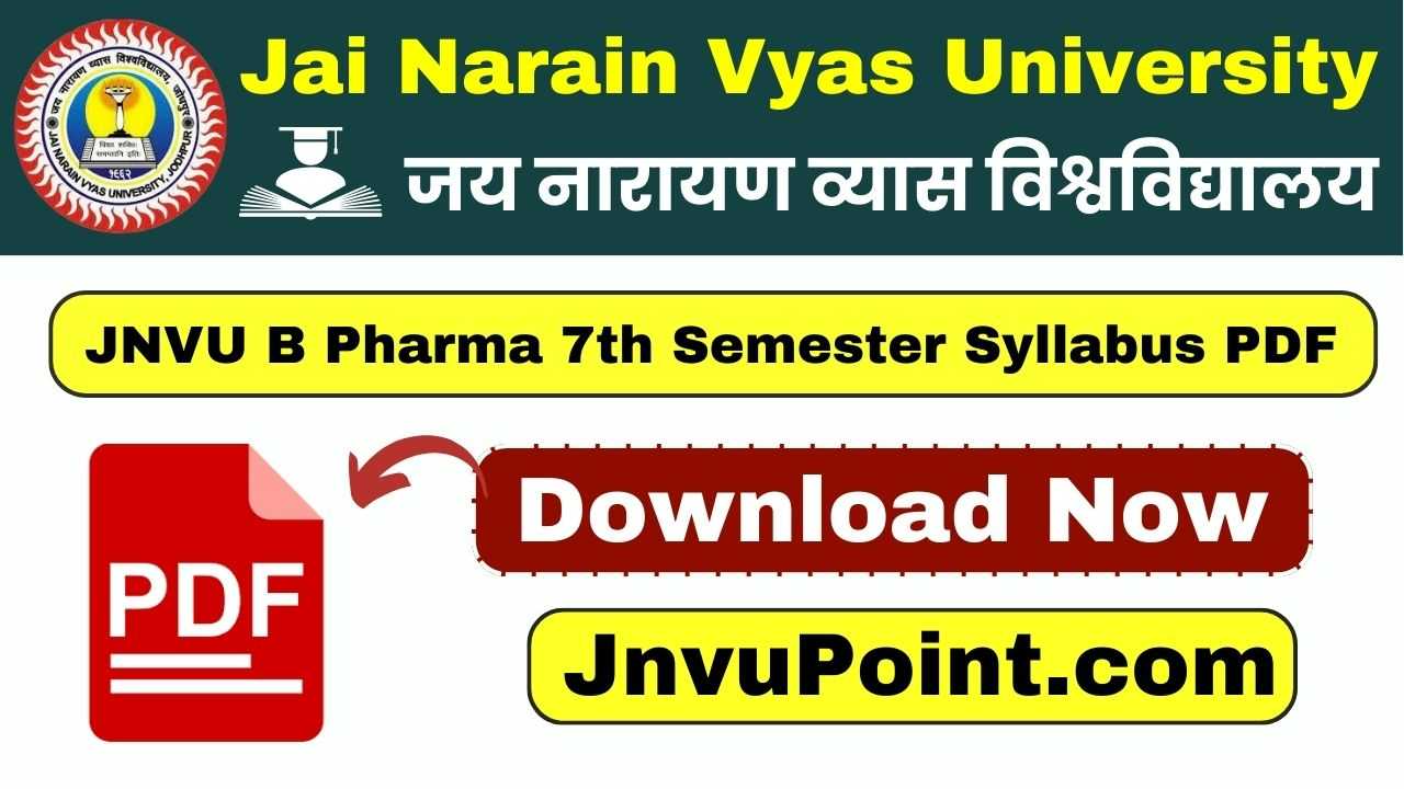 JNVU B Pharma 7th Semester Syllabus 2025 PDF Download