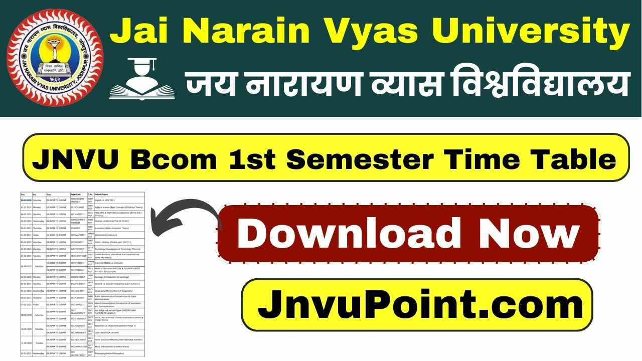 JNVU Bcom 1st Semester Time Table 2025