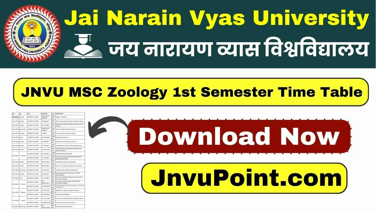 JNVU MSC Zoology 1st Semester Time Table 2025